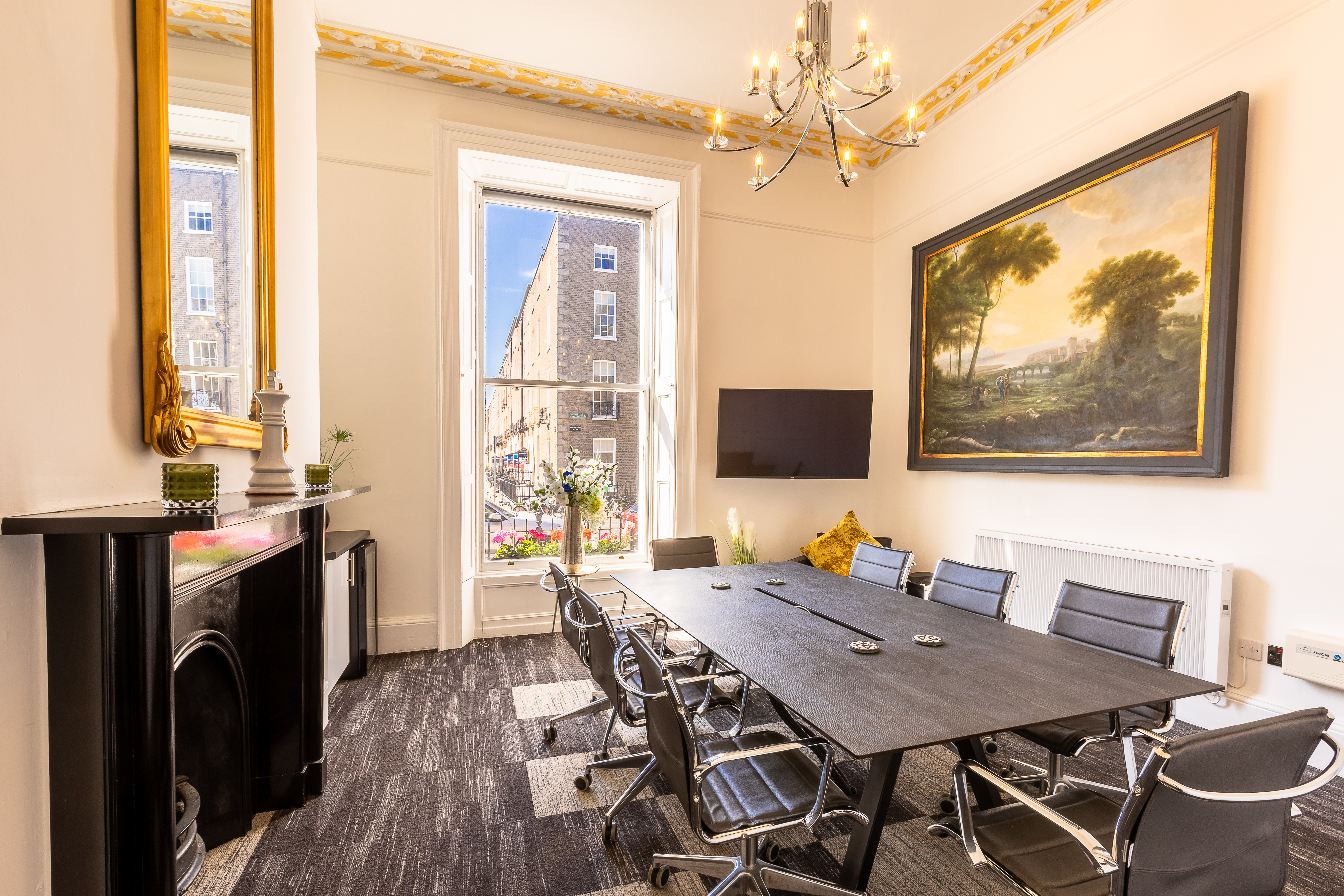 1 Fitzwilliam Square — boardroom with gilded cornice frieze and fireplace