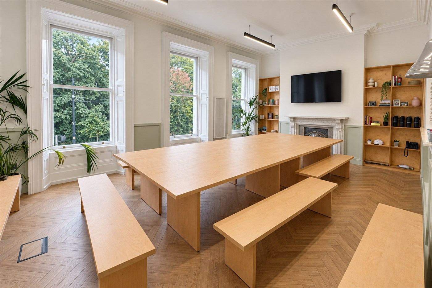 12 St. Stephen's Green — common room with sash windows and marble chimneypiece